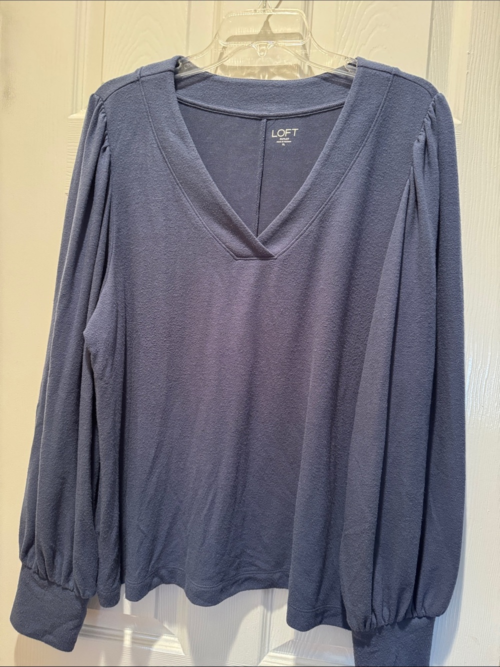 LOFT Women's Dusty Blue V-Neck Long Sleeve Top